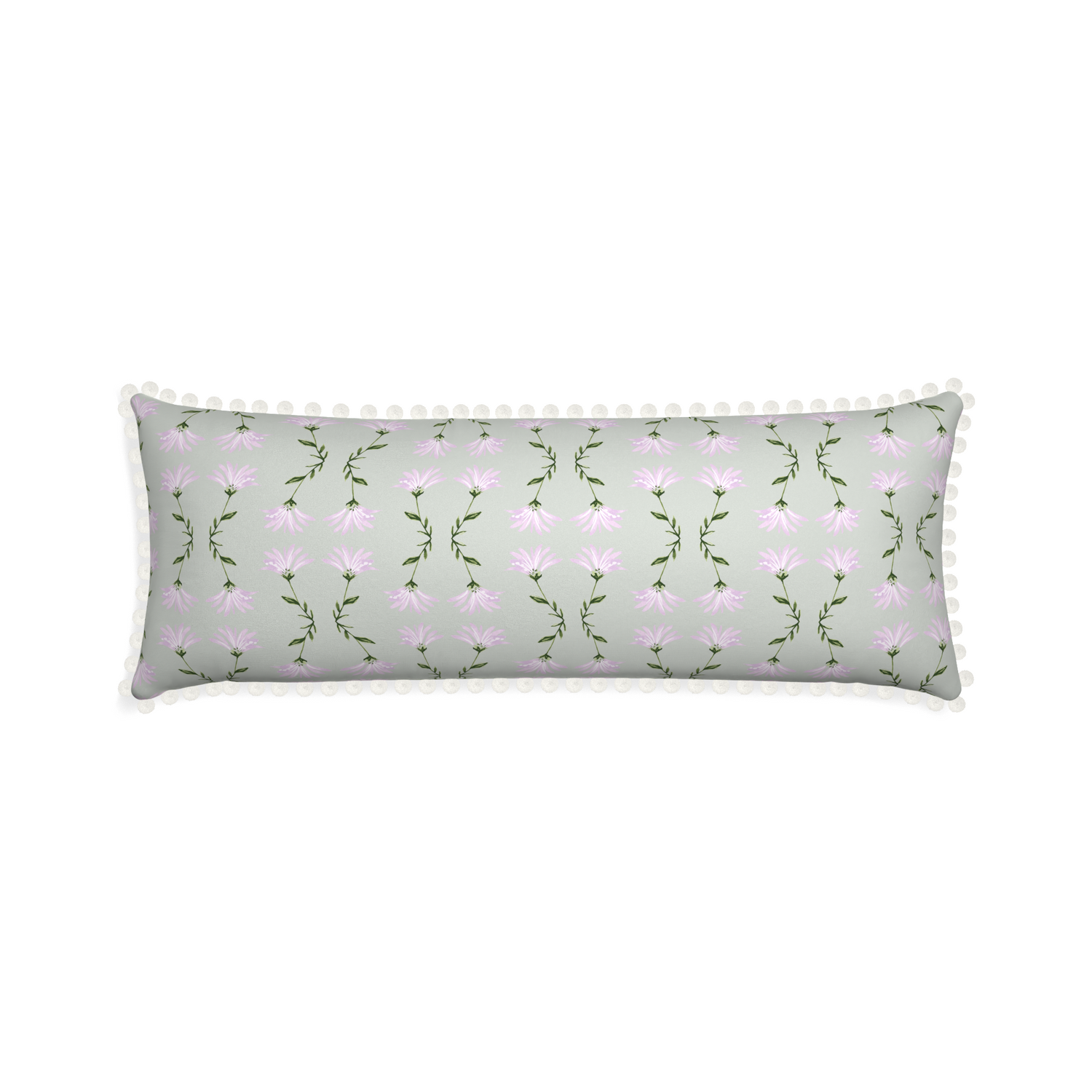 Xl-lumbar marina sage custom pillow with snow pom pom on white background