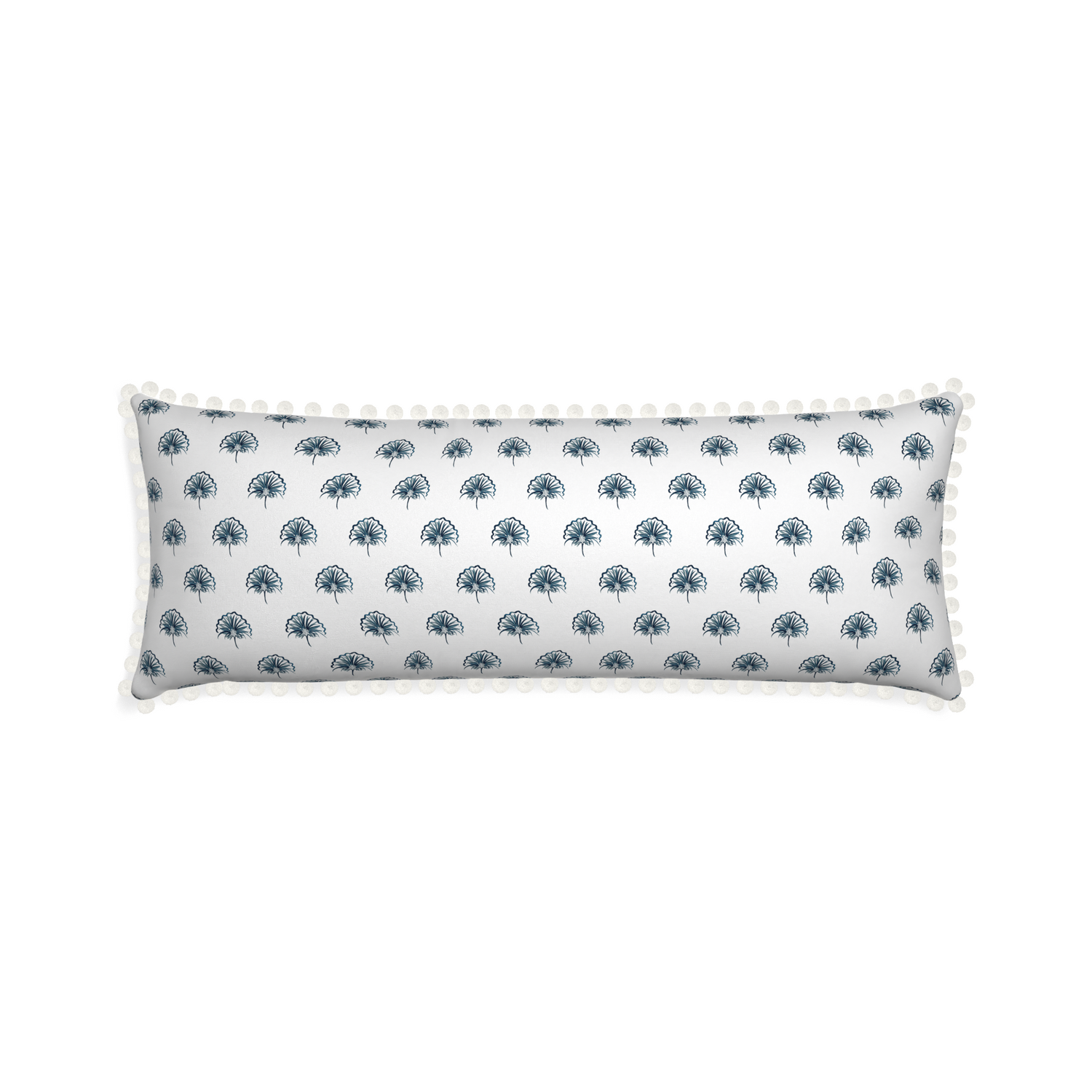 Xl-lumbar penelope midnight custom floral navypillow with snow pom pom on white background