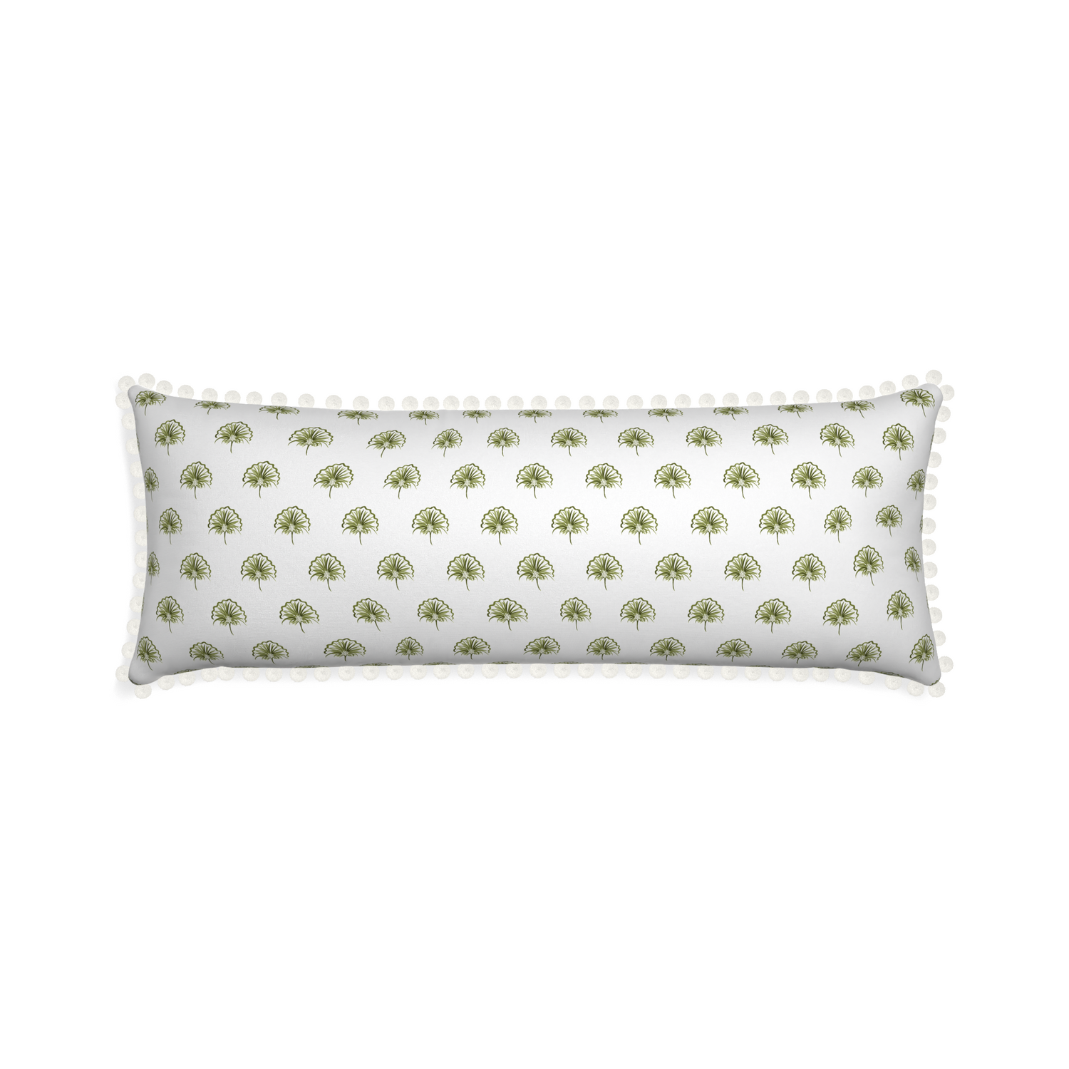 Xl-lumbar penelope moss custom pillow with snow pom pom on white background