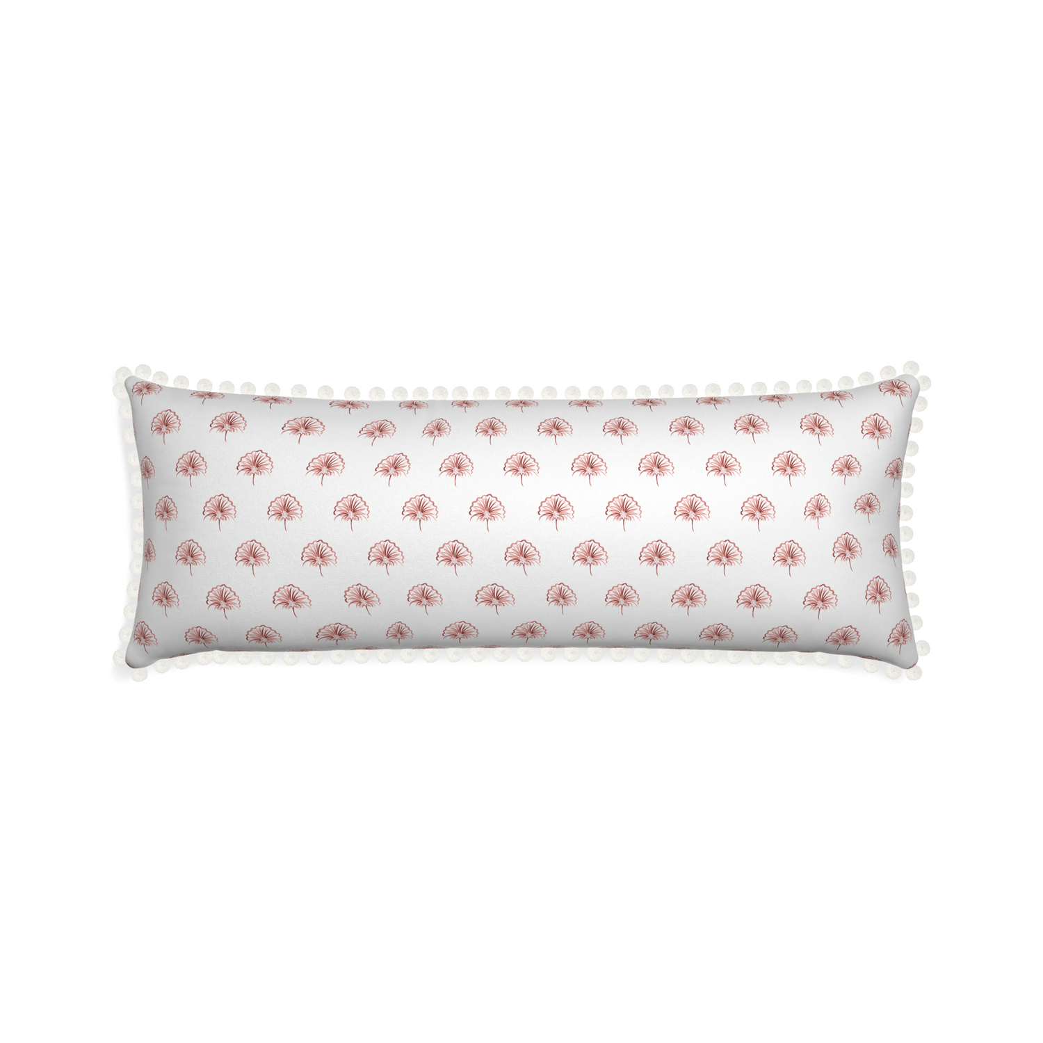 Xl-lumbar penelope rose custom floral pinkpillow with snow pom pom on white background