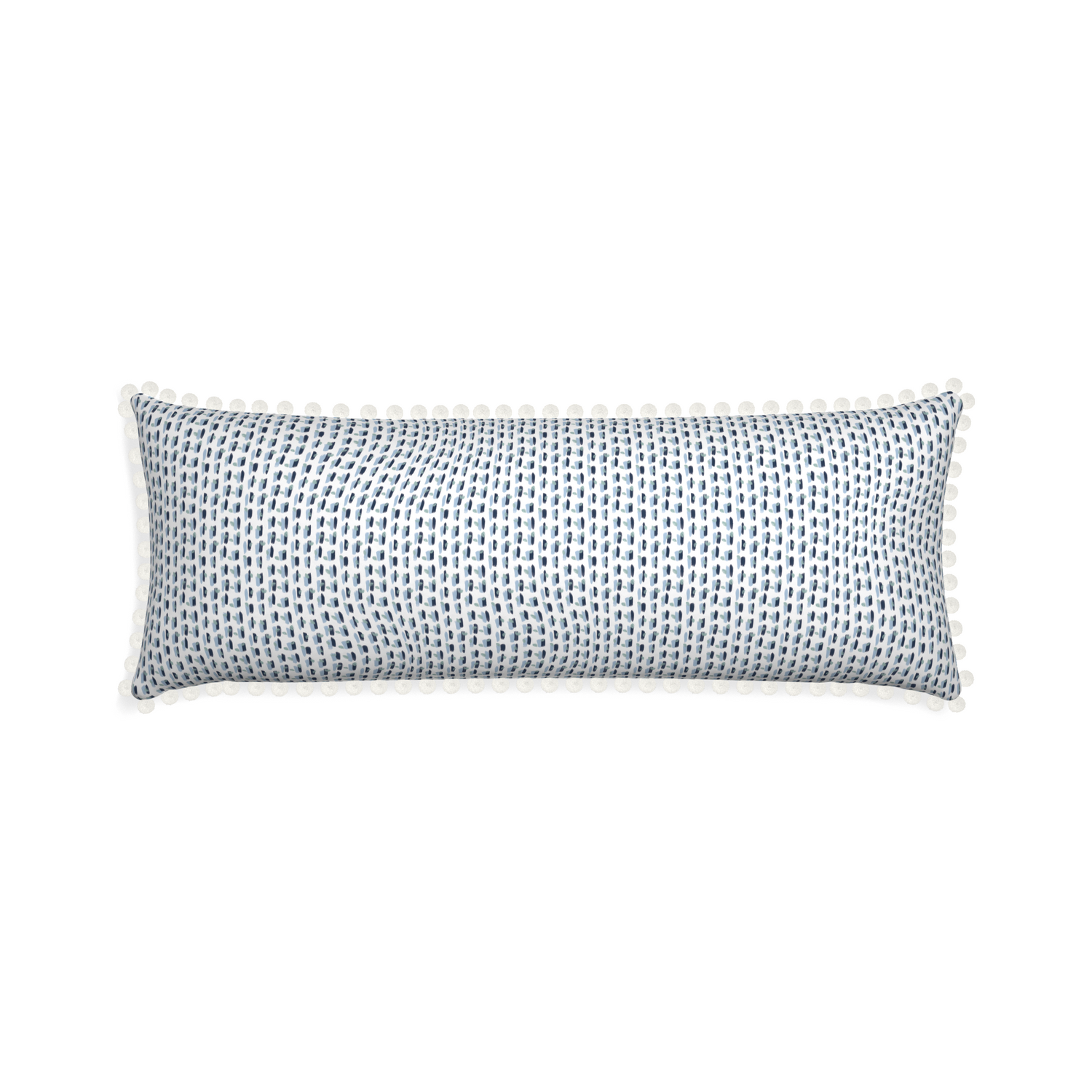 Xl-lumbar poppy blue custom pillow with snow pom pom on white background