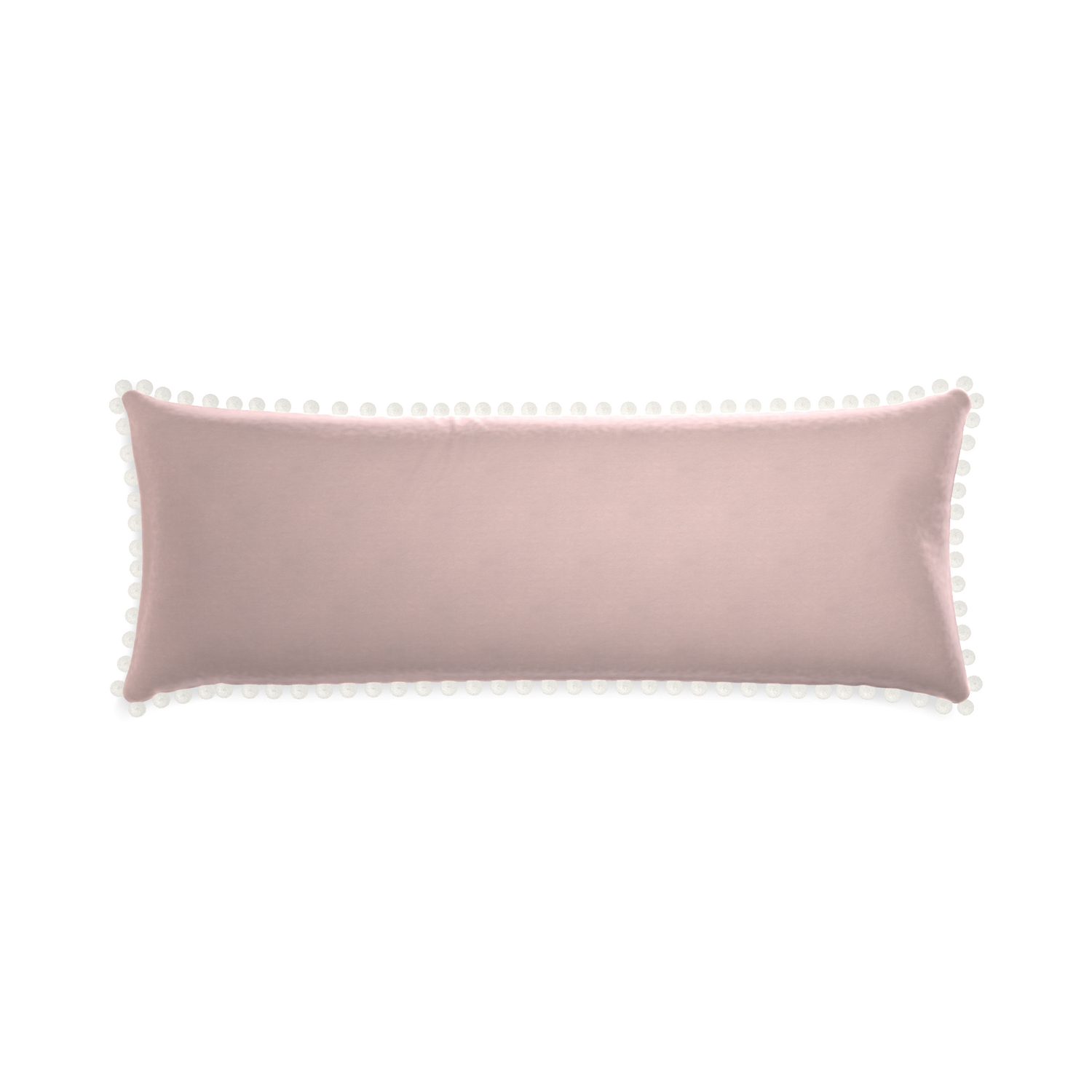 Xl-lumbar rose velvet custom pillow with snow pom pom on white background