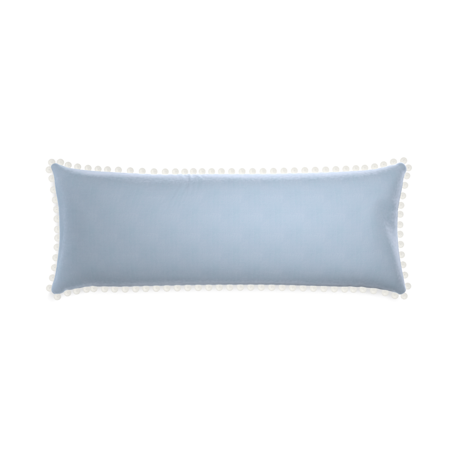 rectangle light blue velvet pillow with white pom pom