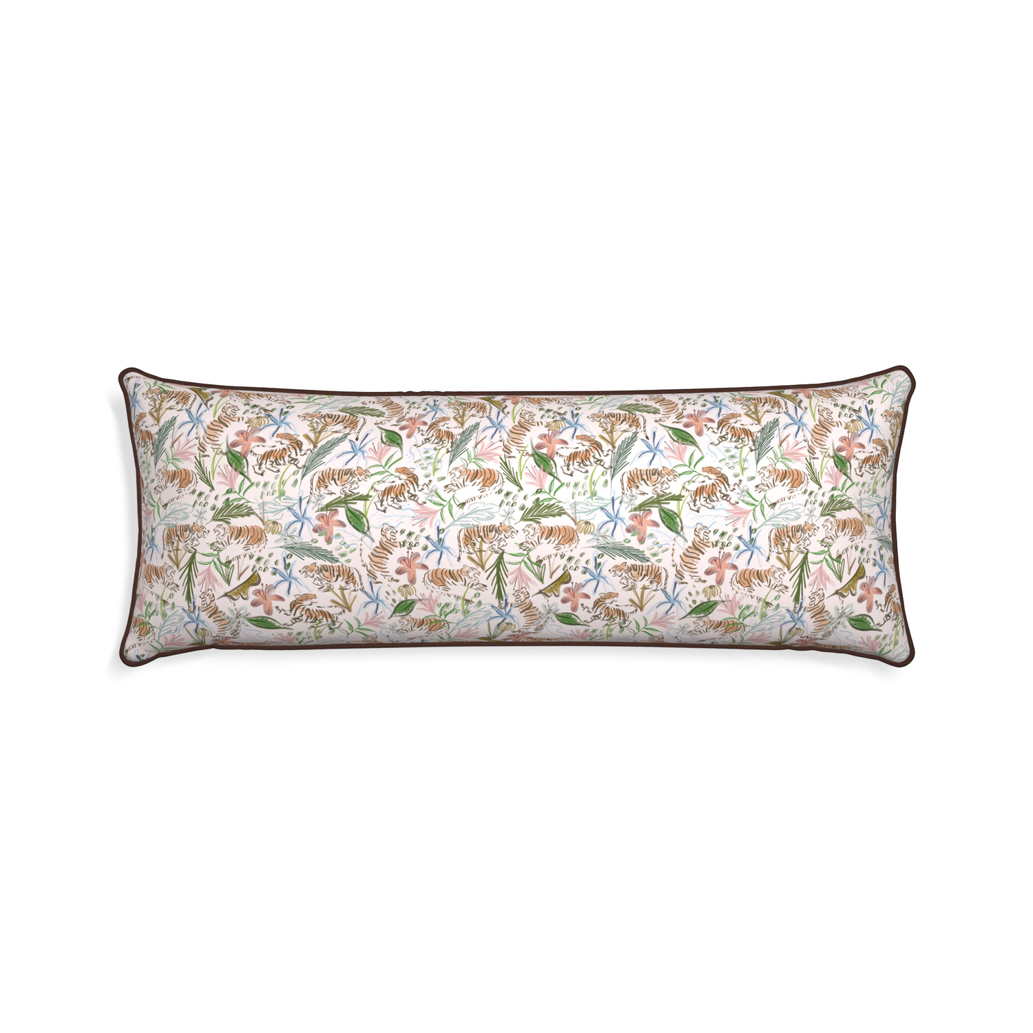 Xl-lumbar frida pink custom pink chinoiserie tigerpillow with w piping on white background