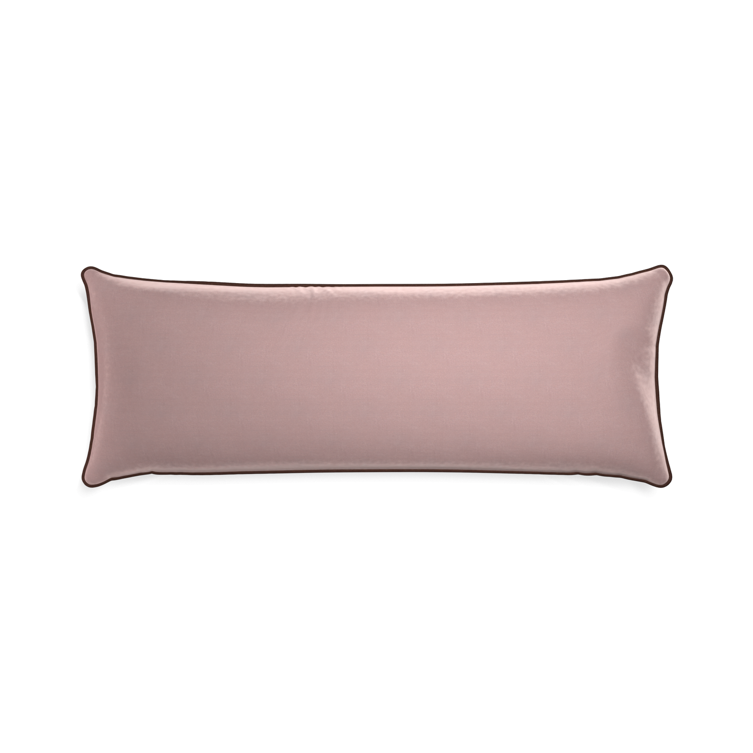 Xl-lumbar mauve velvet custom pillow with w piping on white background