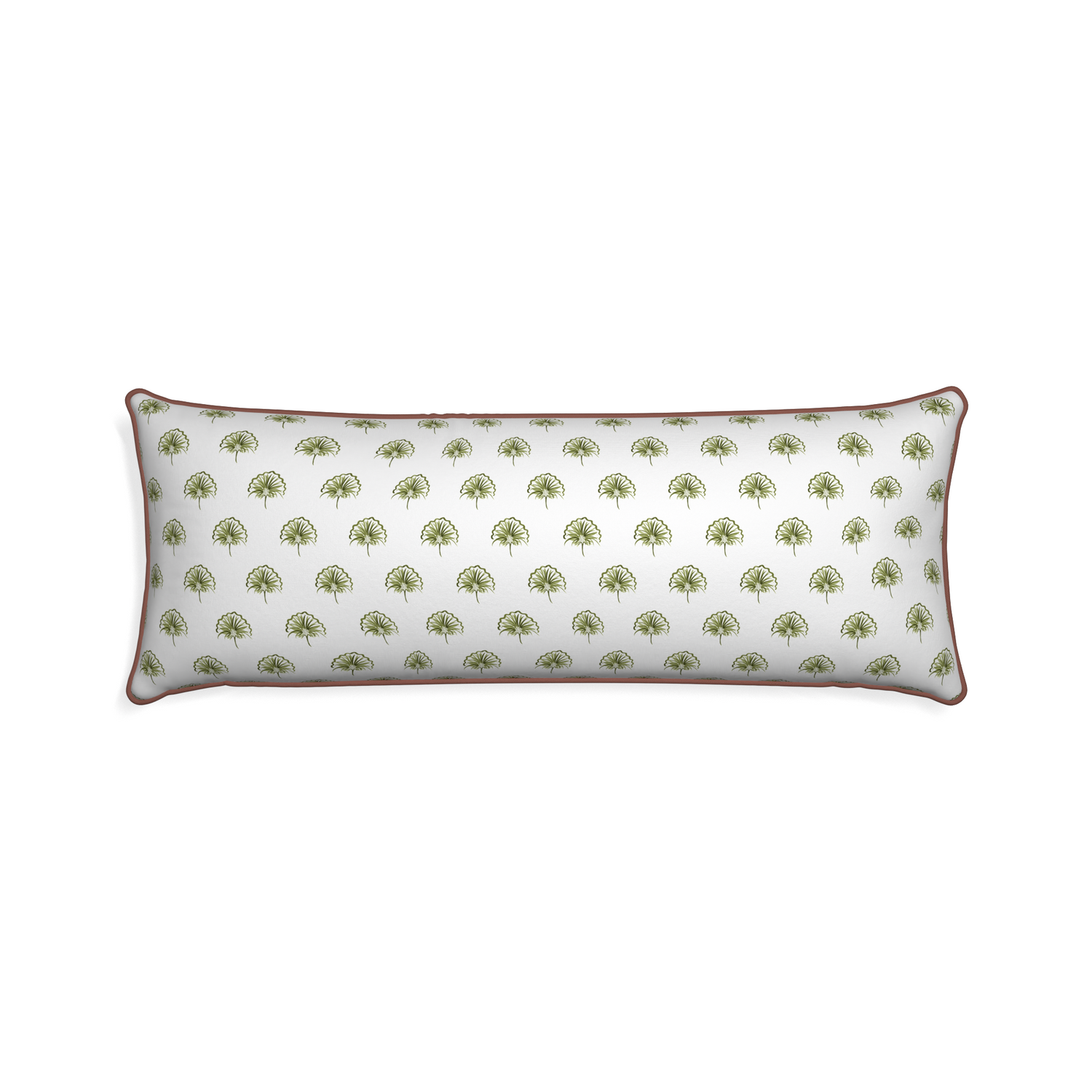 Xl-lumbar penelope moss custom pillow with w piping on white background