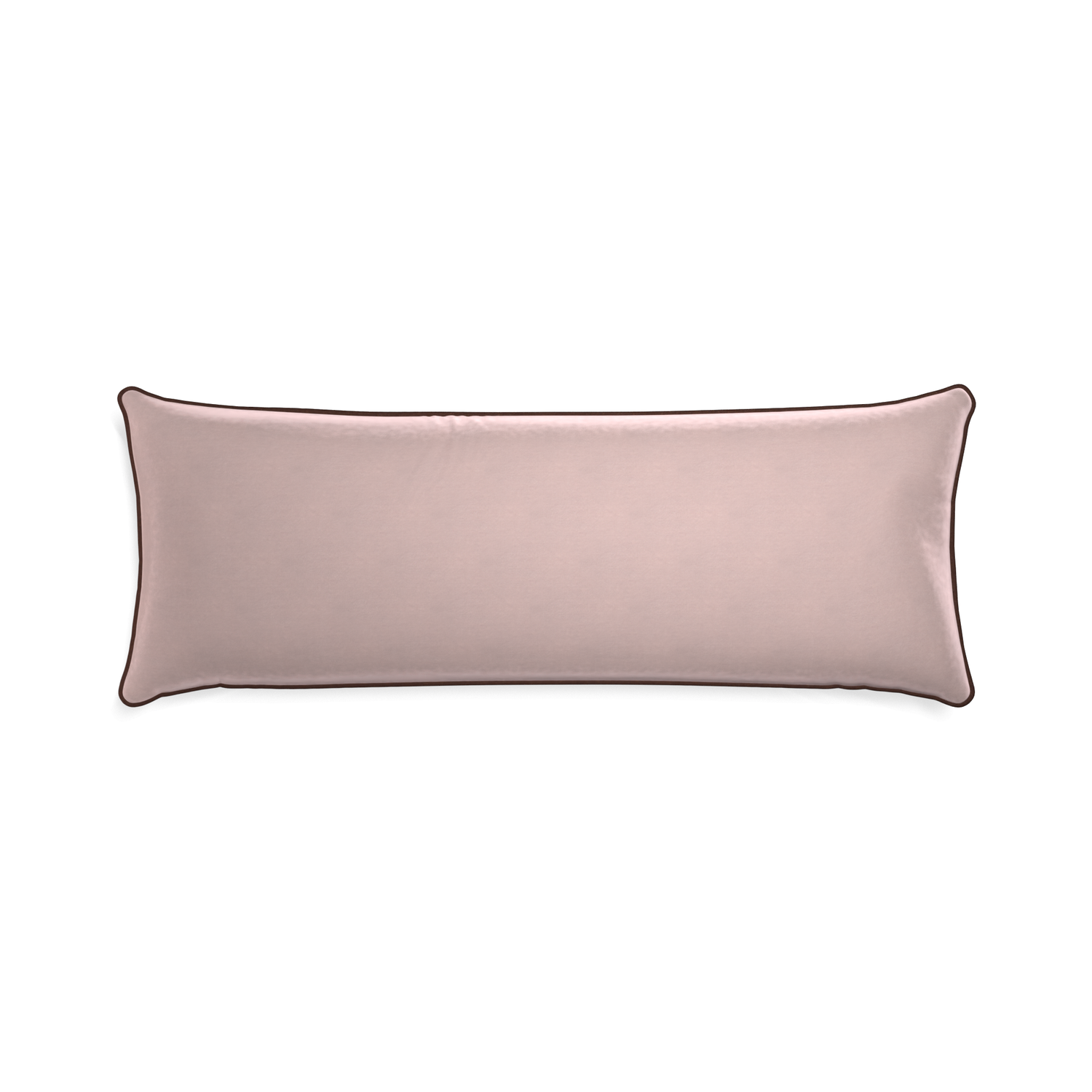 rectangle light pink velvet pillow with brown piping