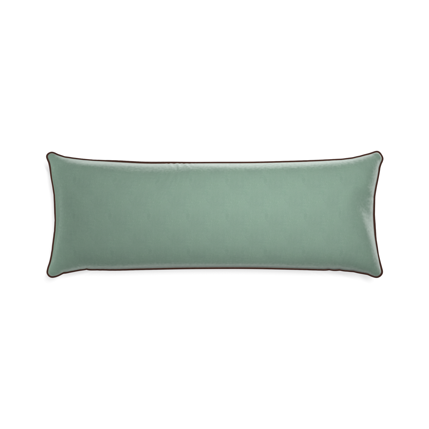 rectangle blue green velvet pillow with brown piping