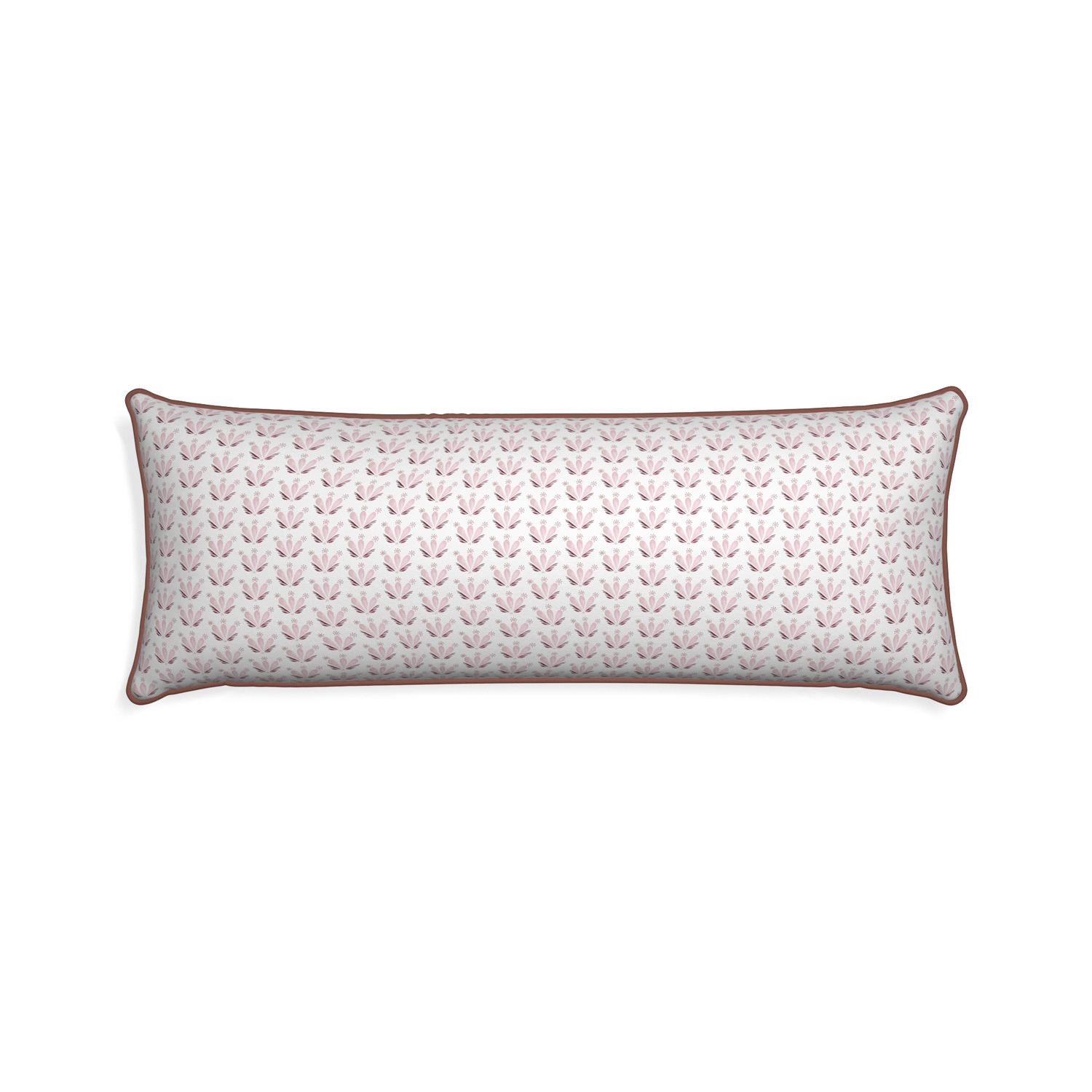 Xl-lumbar serena pink custom pink & burgundy drop repeat floralpillow with w piping on white background