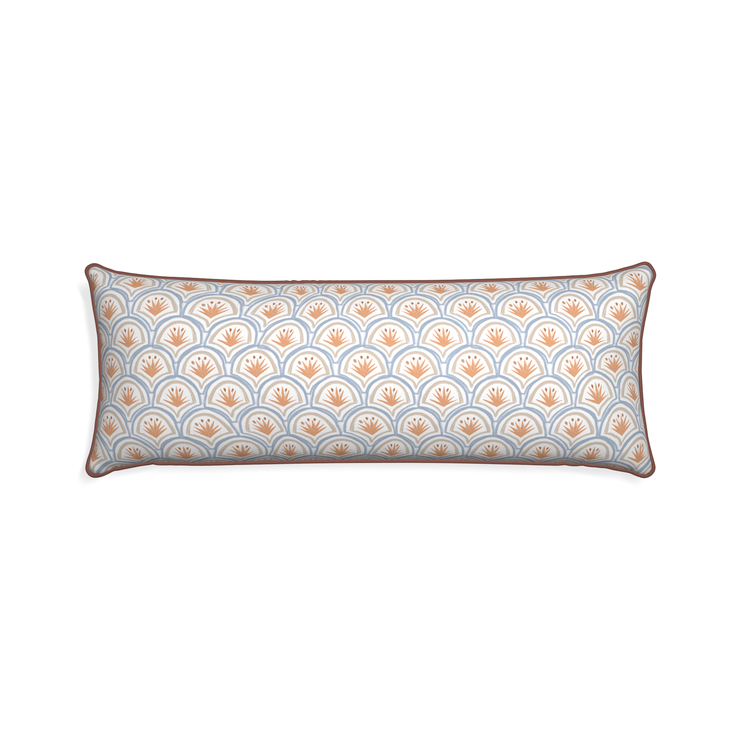 Xl-lumbar thatcher apricot custom art deco palm patternpillow with w piping on white background