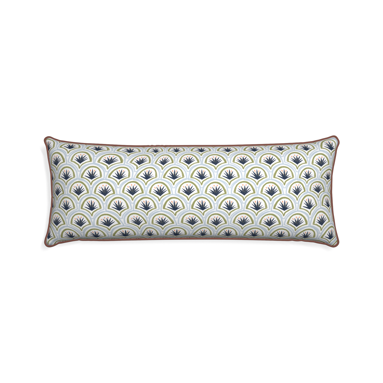 Xl-lumbar thatcher midnight custom art deco palm patternpillow with w piping on white background