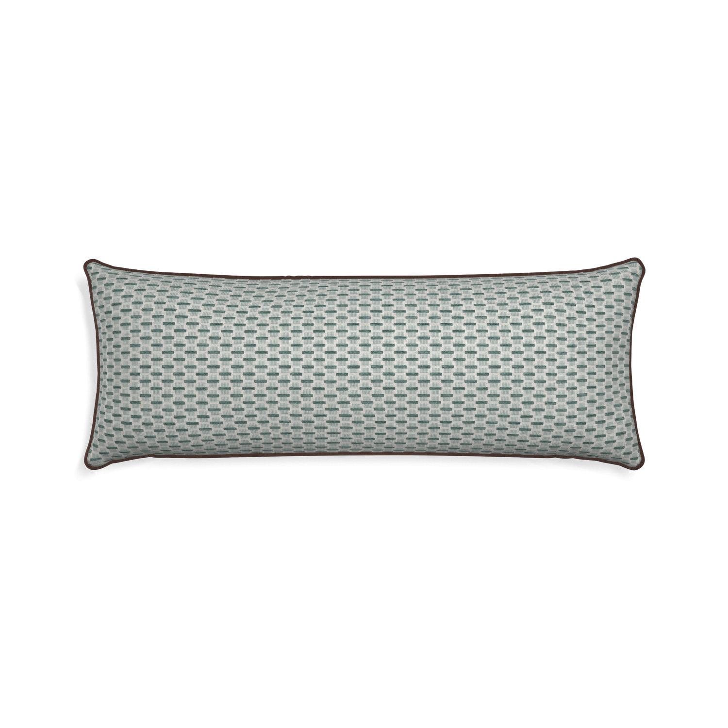 Xl-lumbar willow mint custom green geometric chenillepillow with w piping on white background