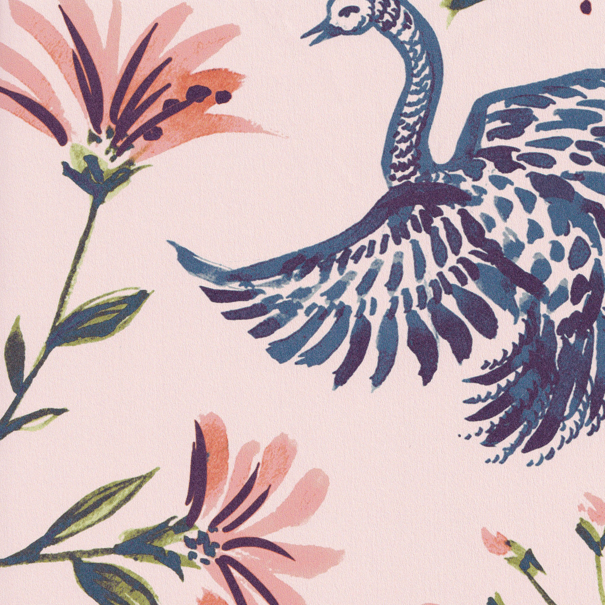 Pink Chinoiserie Printed Wallpaper Close-Up