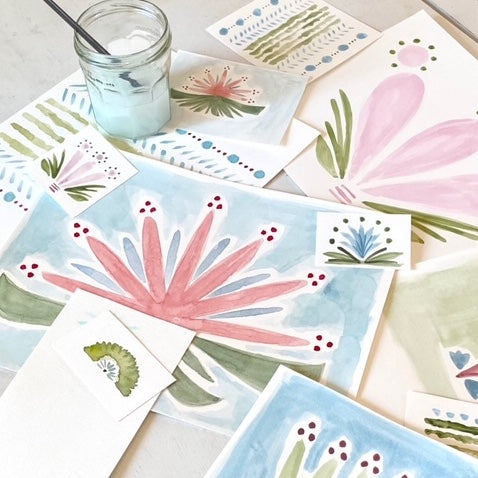 Hand-painted Floral Inspirations with water colors on paper Close-Up