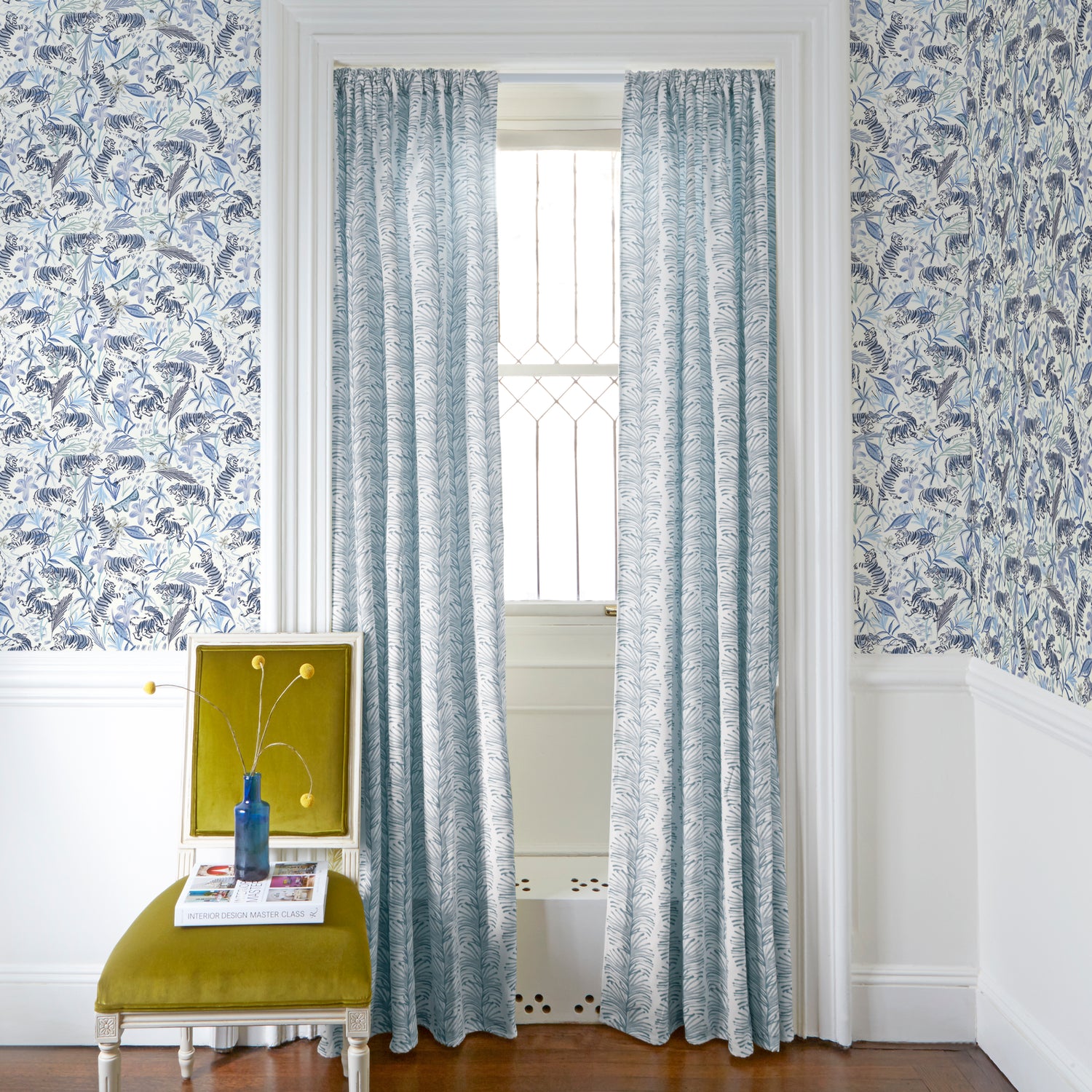 Frida Blue Wallpaper and Curtains