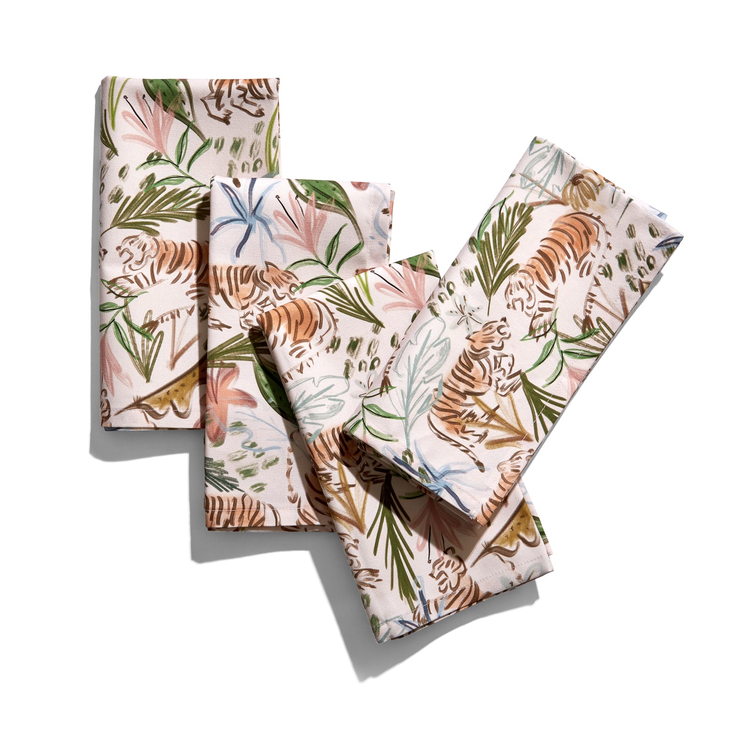 Four Blue With Pink Chinoiserie Tiger Printed Napkins
