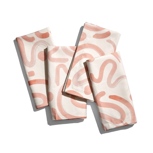 Four Folded Pink Graphic Printed Napkins