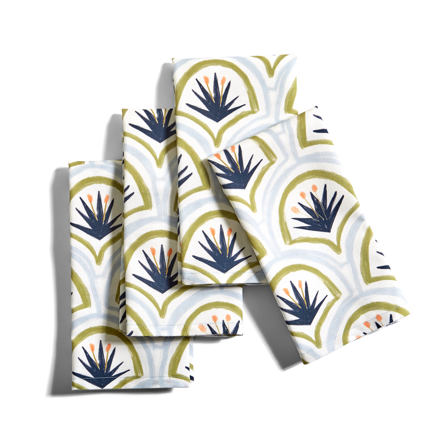 Four Folded Art Deco Palm Pattern Printed Napkins