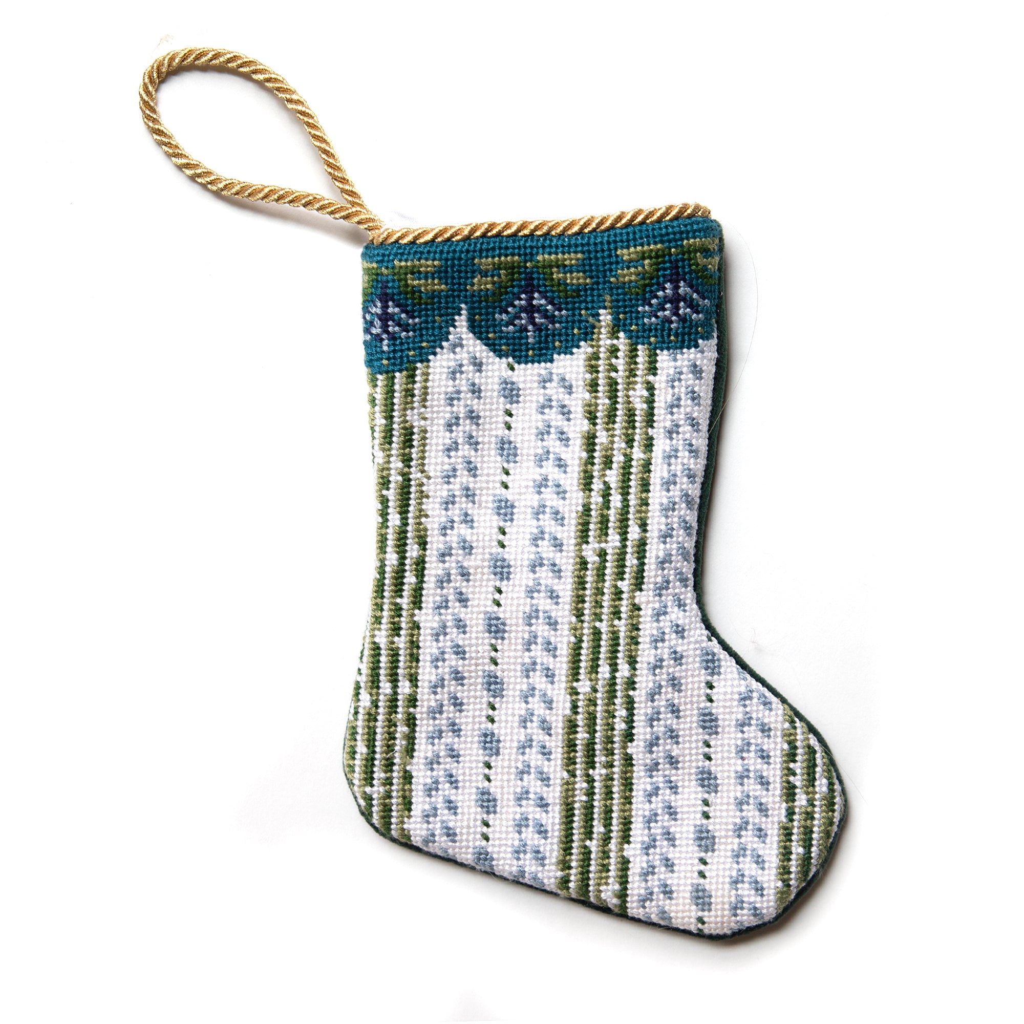 Blue & Green Striped Hand Sown Mini Bauble Stocking