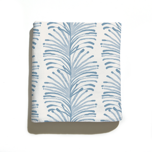 Folded Sky Blue Botanical Stripe Printed Tablecloth