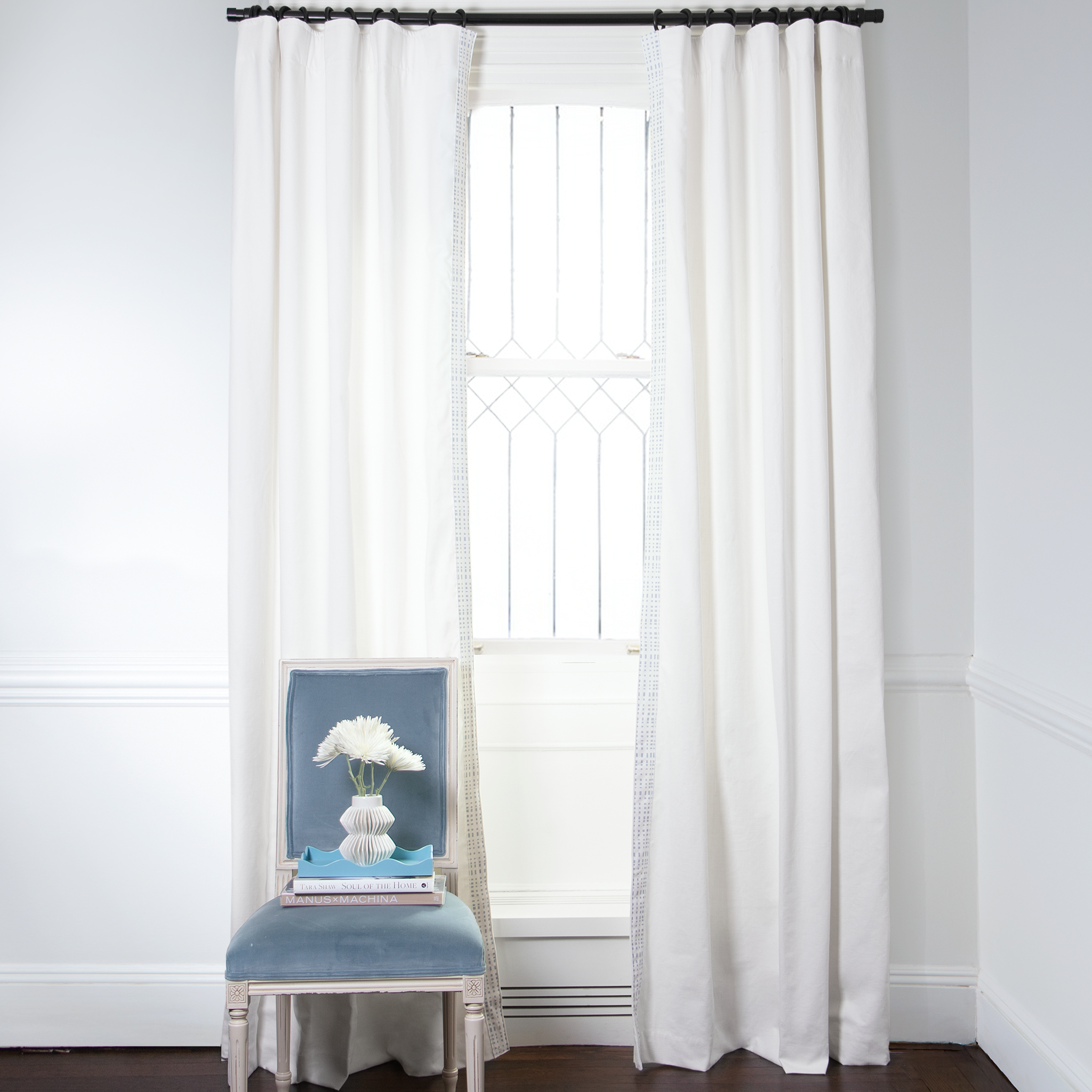 Snow Curtain - Pinch Pleat, 25"W x 93"L, Privacy Lining, Fern Velvet Band on the left side