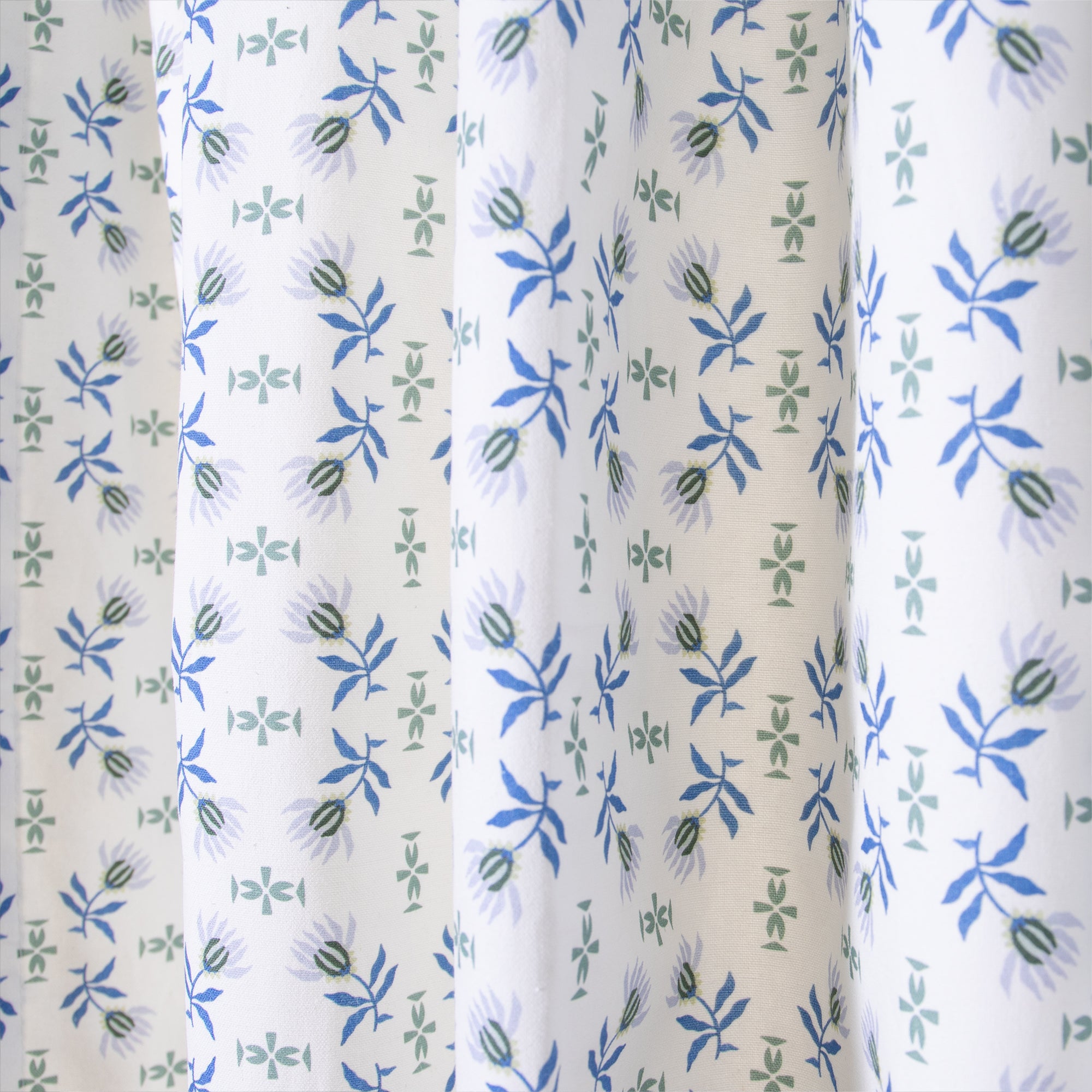 Blue & Green Floral Printed Curtain Close-Up