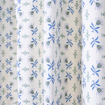 Blue & Green Floral Printed Curtain Close-Up