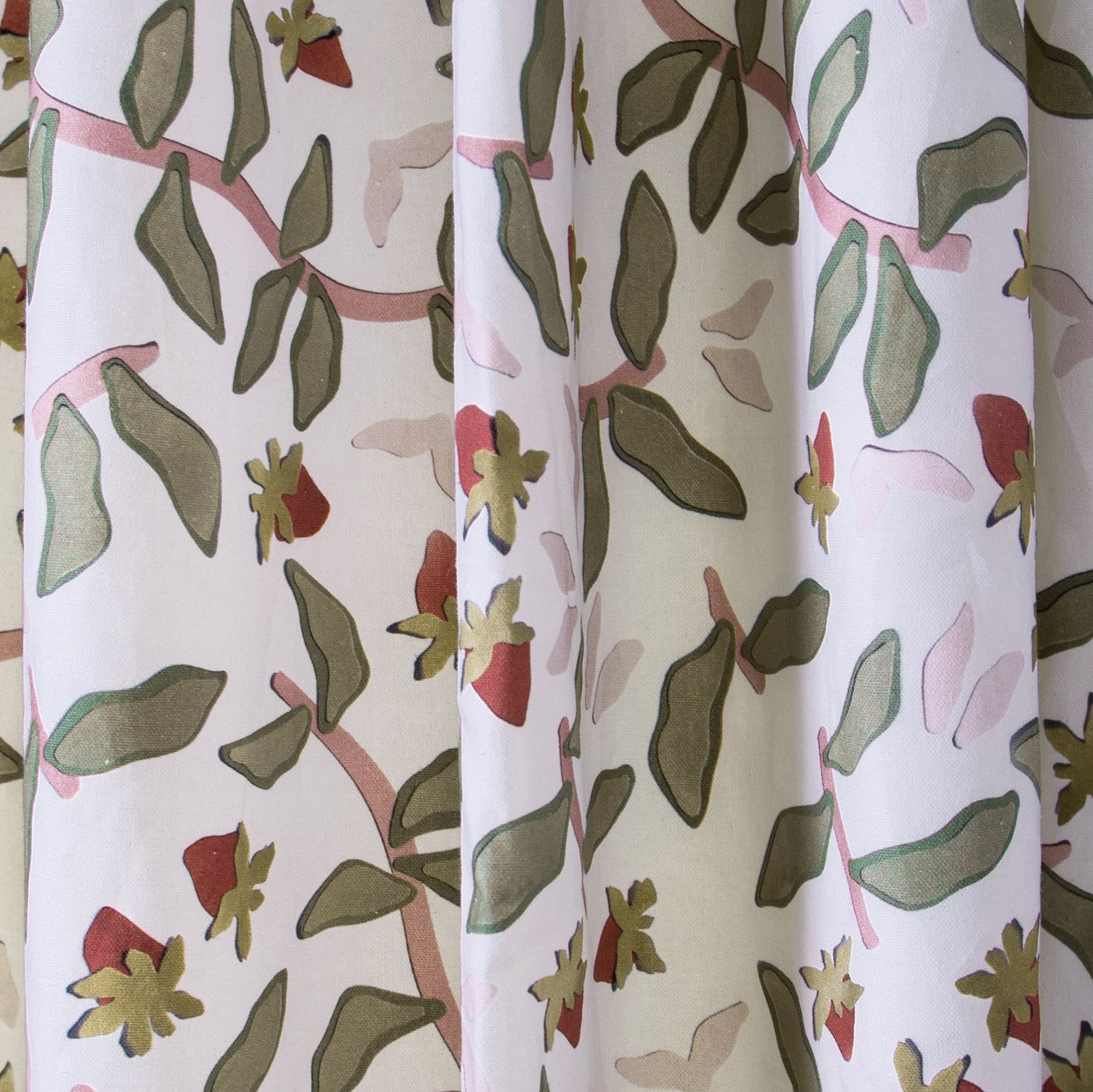 Strawberry & Botanical Printed Curtain Close-Up
