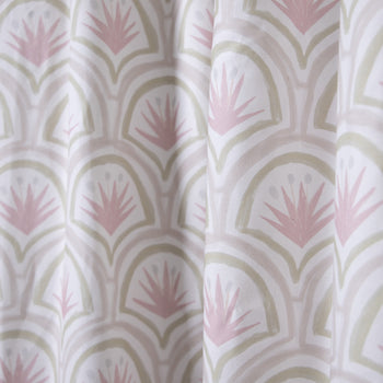 Pink Art Deco Palm Printed Curtains Close-Up