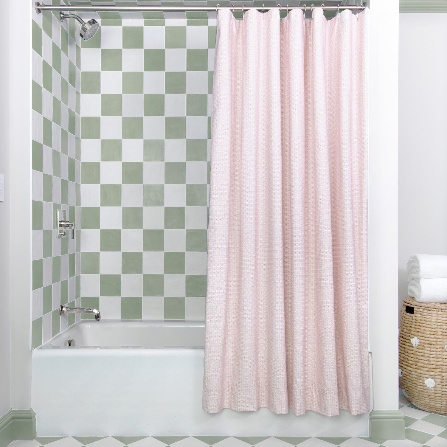 Custom Pink and Green Shower Curtain with Geometric Print