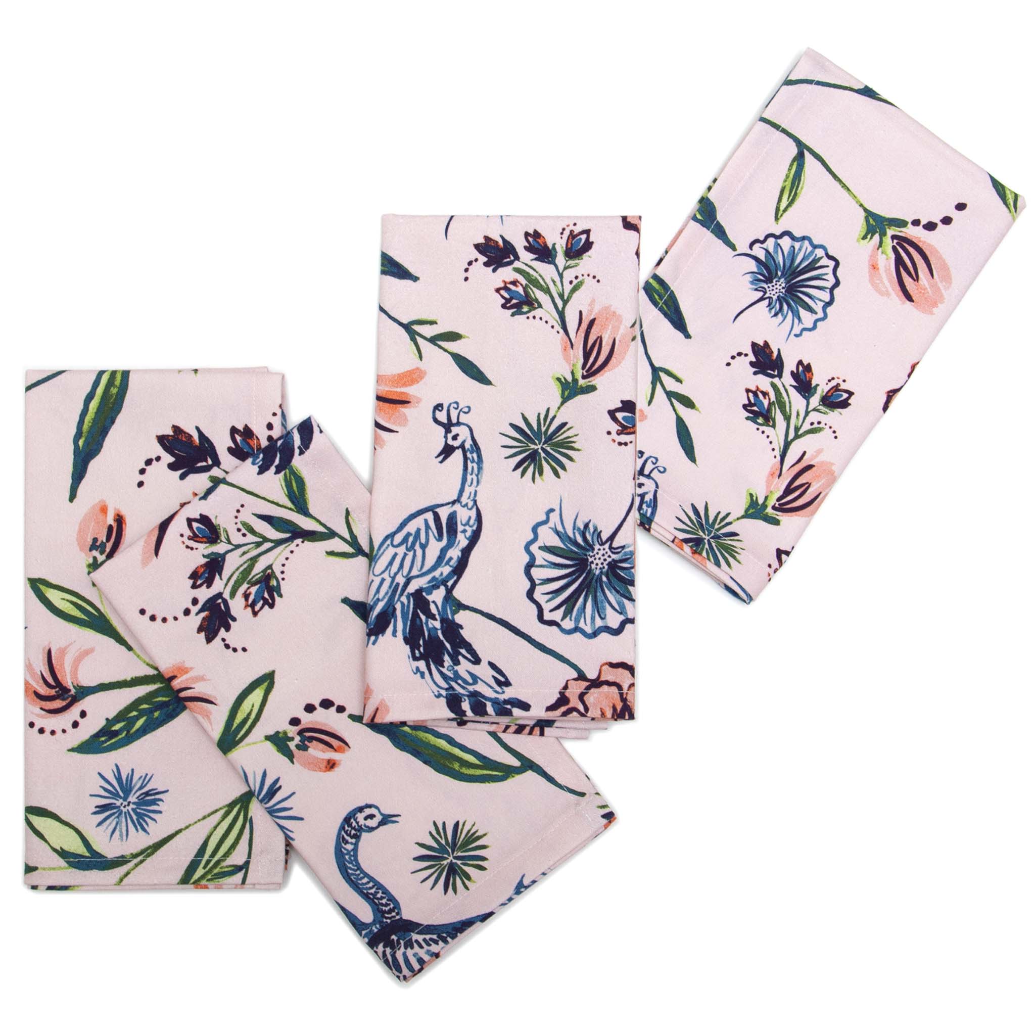 Four Pink Chinoiserie Printed Napkins Folded