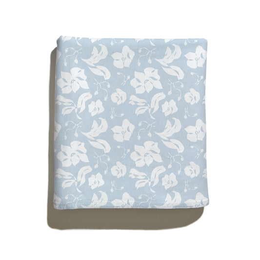 Folded Cornflower Blue Floral Printed Tablecloth
